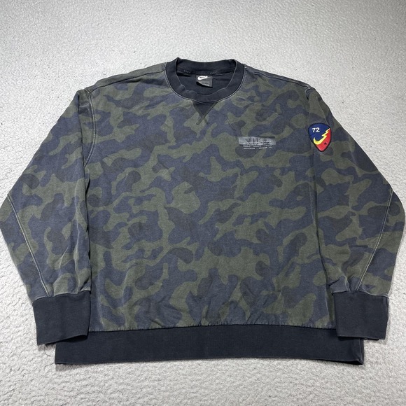Nike Other - Nike Sweatshirt Mens‎ Large Green Camo 72 Patch Fleece Crewneck Pullover